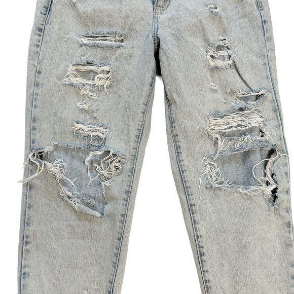 Light Wash High-Waisted Destroyed Mom Jeans in Blue - Picture 6 of 6